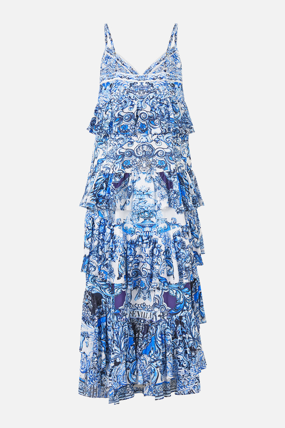 V NECK RUFFLE HIGH LOW DRESS A TILED WONDERLAND