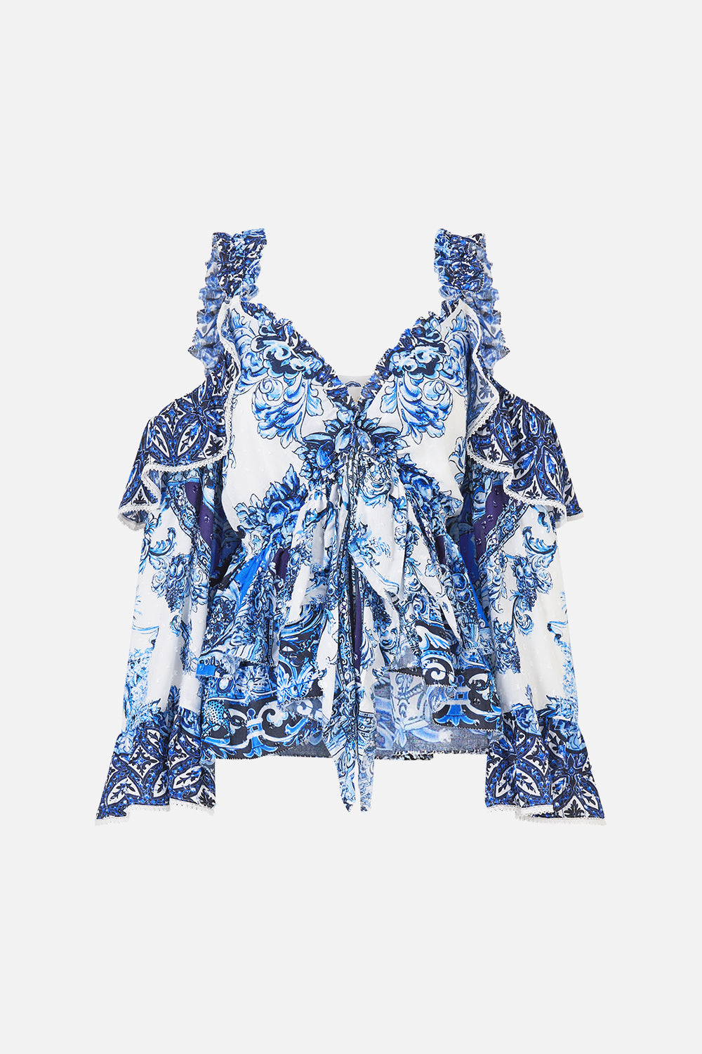 The CAMILLA MID LENGTH BOARDSHORT WITH ELASTIC WAIST TAURUS RISING in our  print.