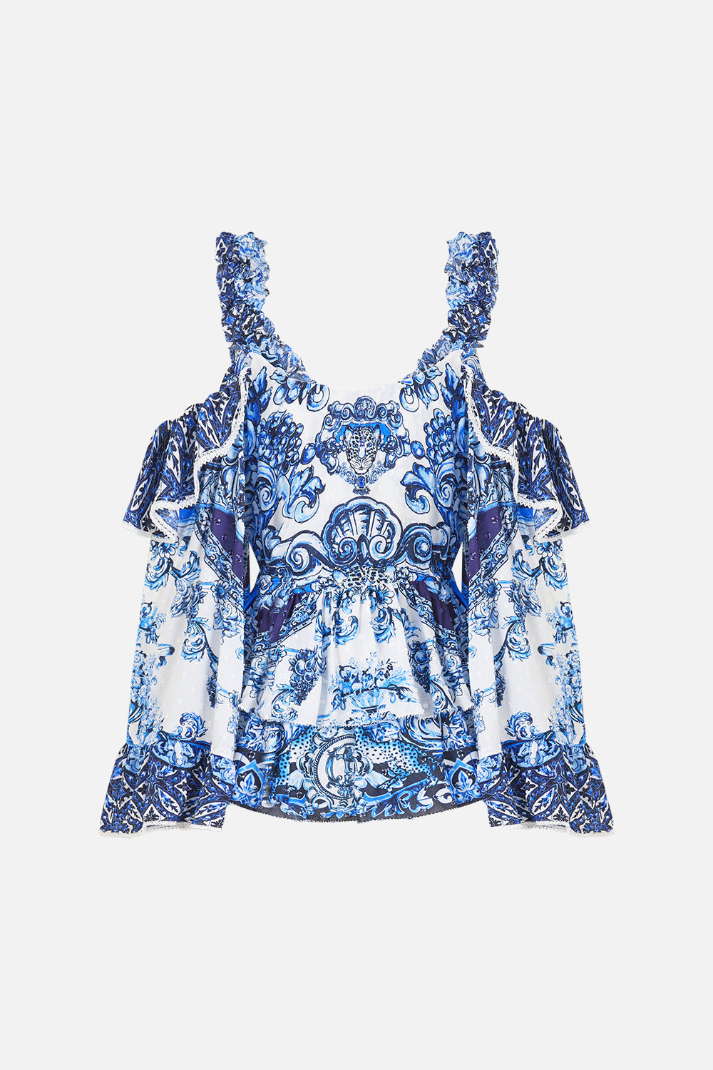 The CAMILLA MID LENGTH BOARDSHORT WITH ELASTIC WAIST TAURUS RISING in our  print.