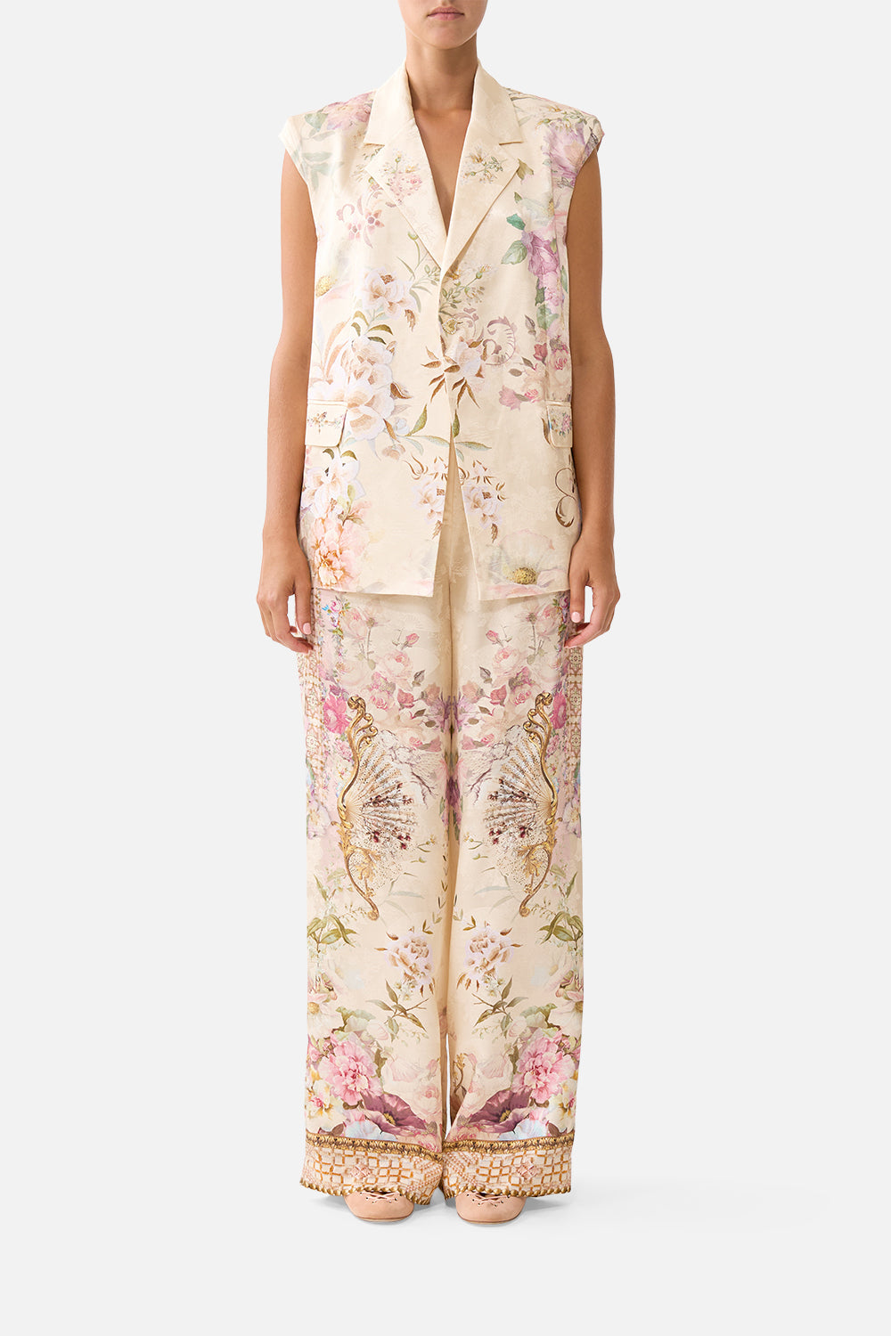 TAILORED SLEEVELESS VEST ADORNED IN ARANJUEZ