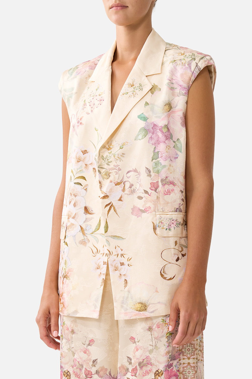 TAILORED SLEEVELESS VEST ADORNED IN ARANJUEZ