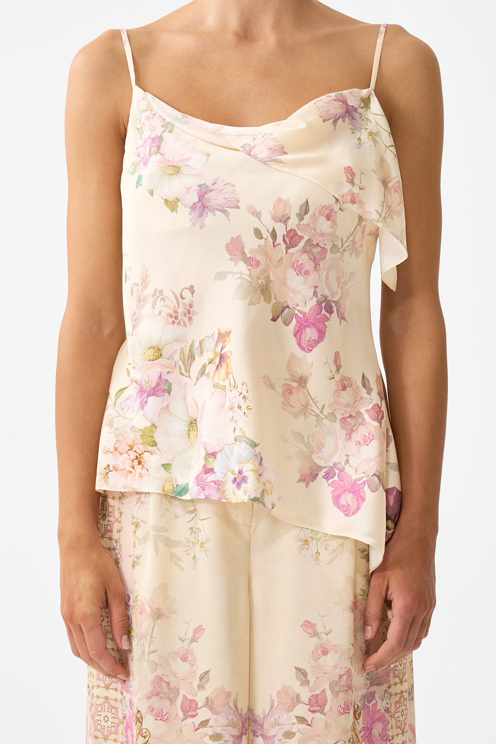 ASYMMETRIC DRAPED TOP ADORNED IN ARANJUEZ