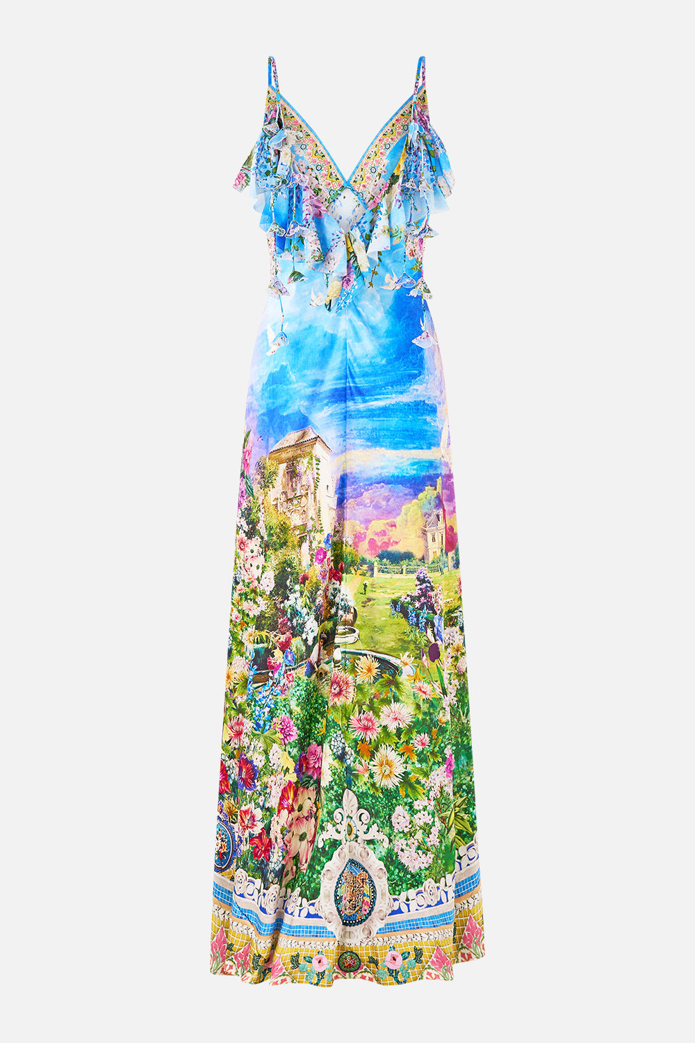The CAMILLA WAIST TIE SHIRT DRESS WITH BUBBLE SLEEVE I LEFT MY HEART IN GRANADA in our I LEFT MY HEART IN GRANADA print.