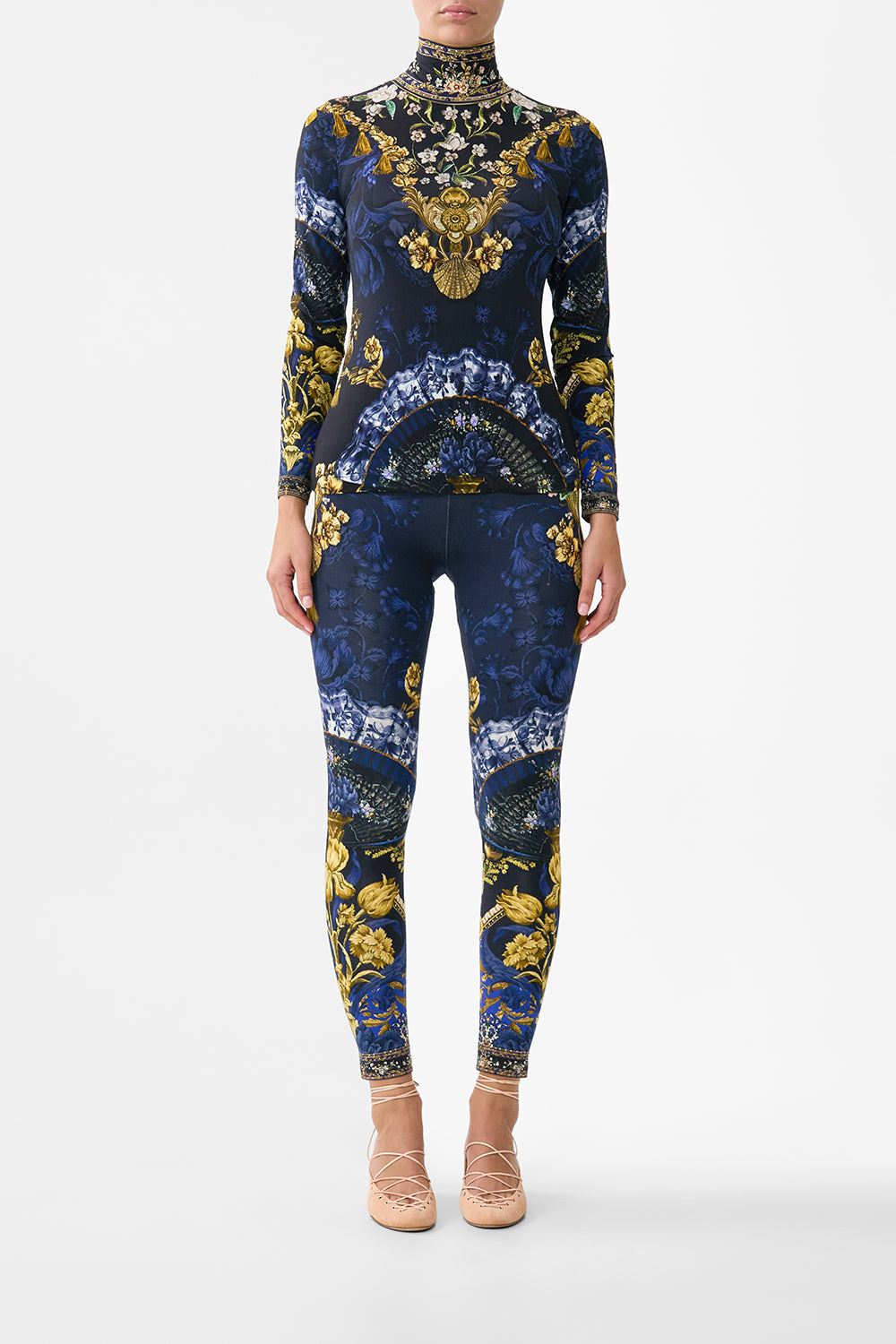 The CAMILLA SHORT SLEEVE CAMP COLLARED SHIRT MIDSUMMER MOSAICS in our  print.