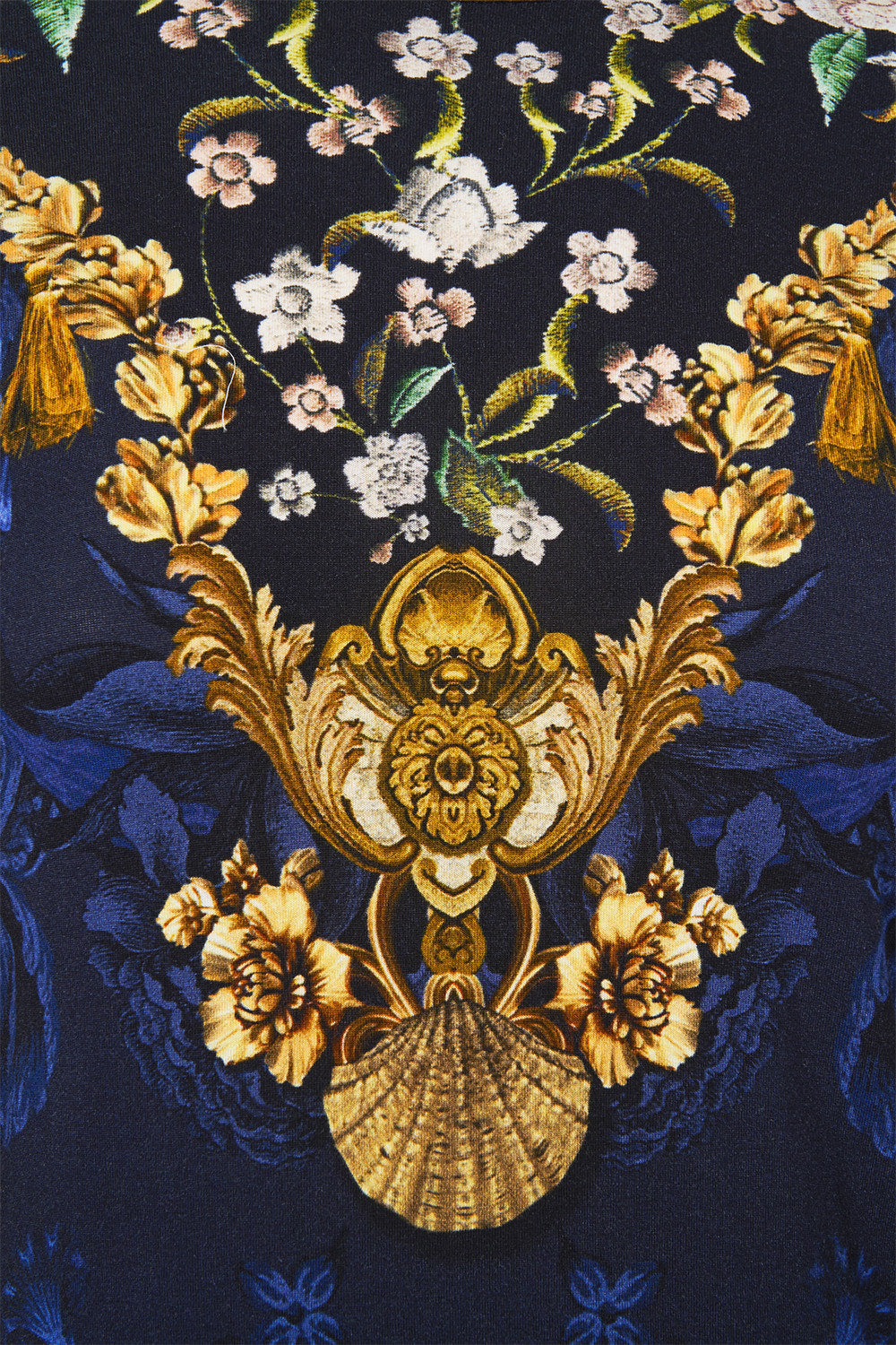 The CAMILLA SAVAGE BEAUTY TASSEL EARRINGS GOLD in our  print.