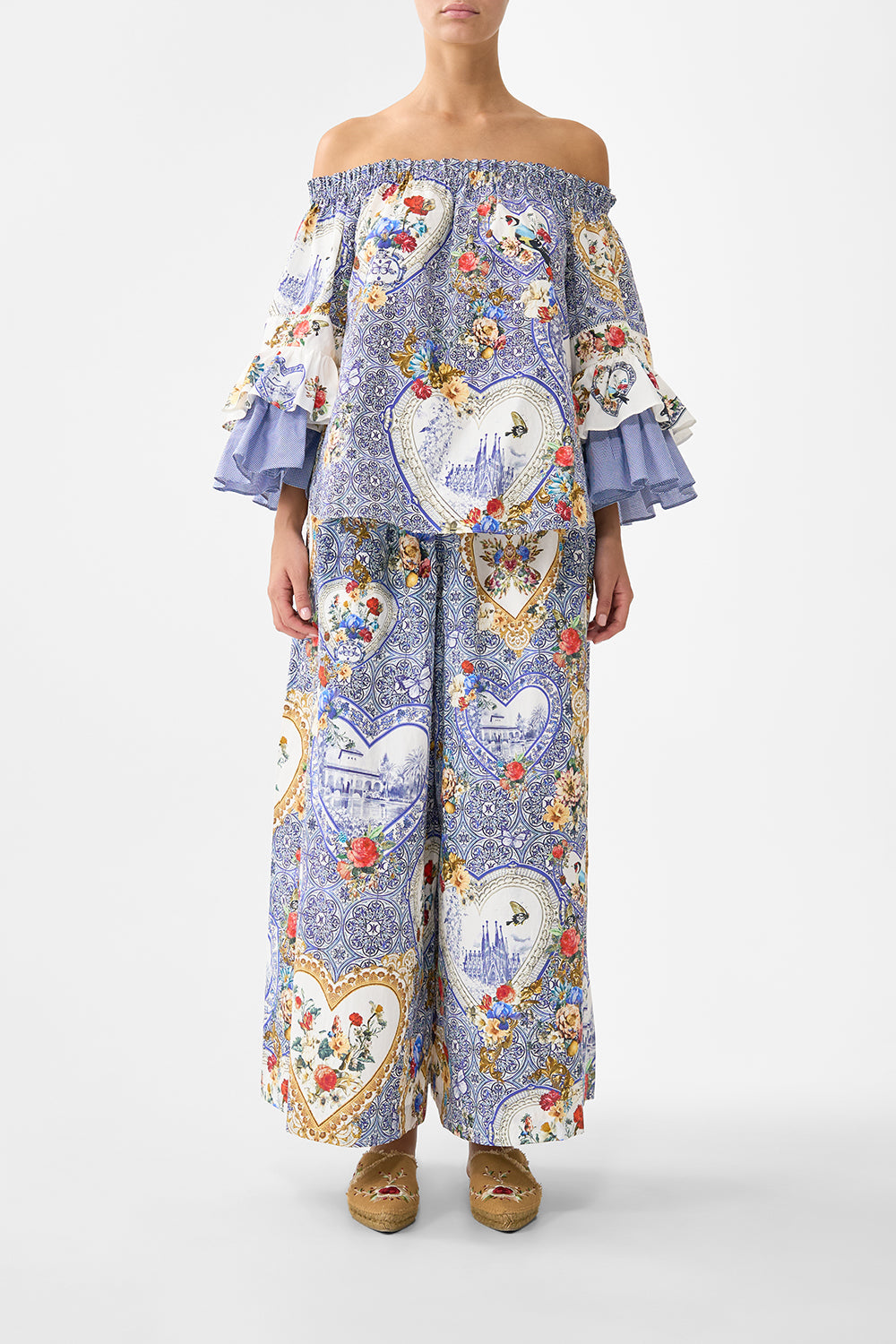 The CAMILLA HALTER JERSEY DRESS WITH TIERED SKIRT SEVILLIAN STYLE in our  print.