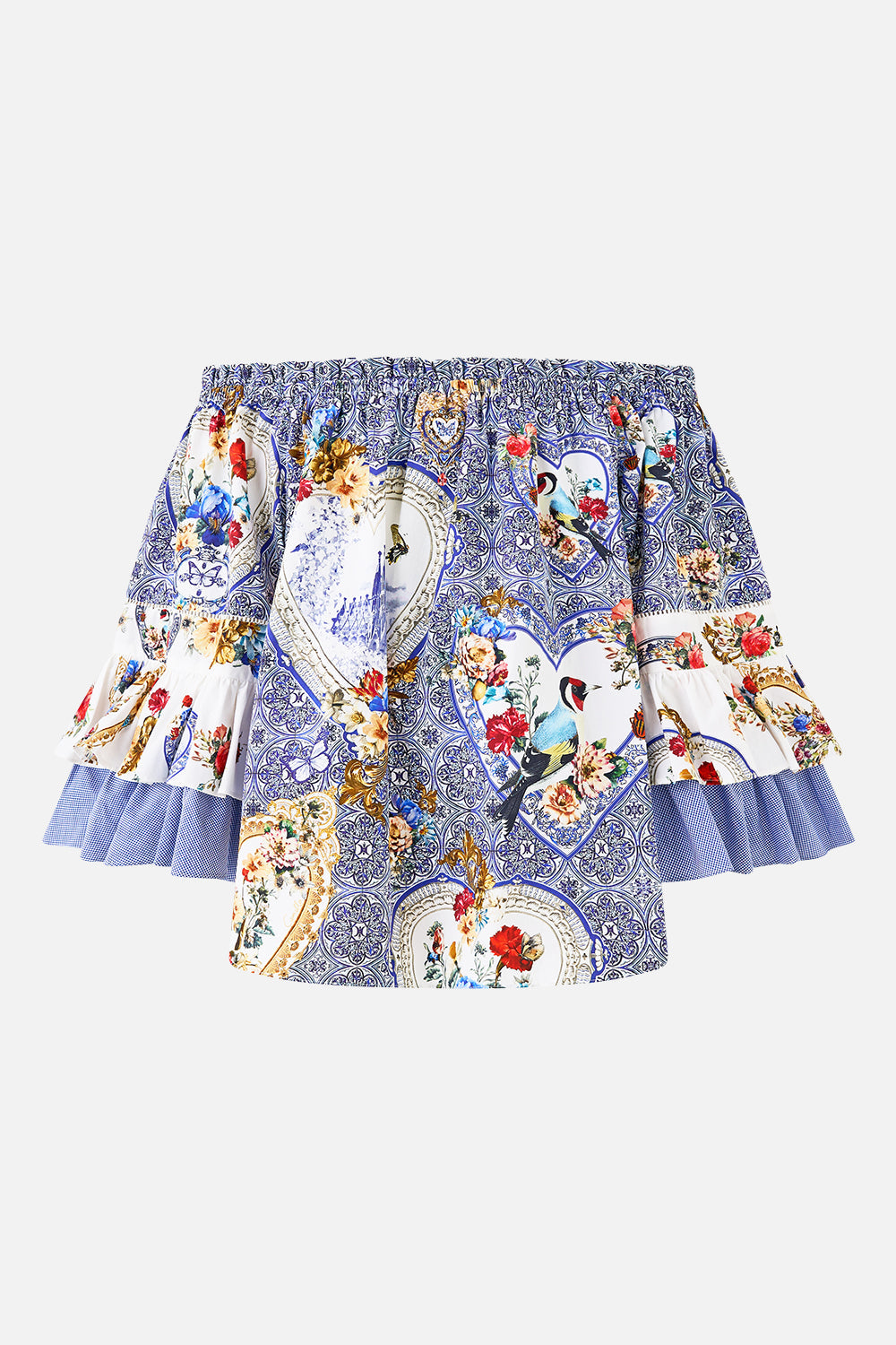 The CAMILLA SHAPED WAISTBAND DRESS WITH FLUTTER SLEEVES ESPAÑA NIRVANA in our  print.