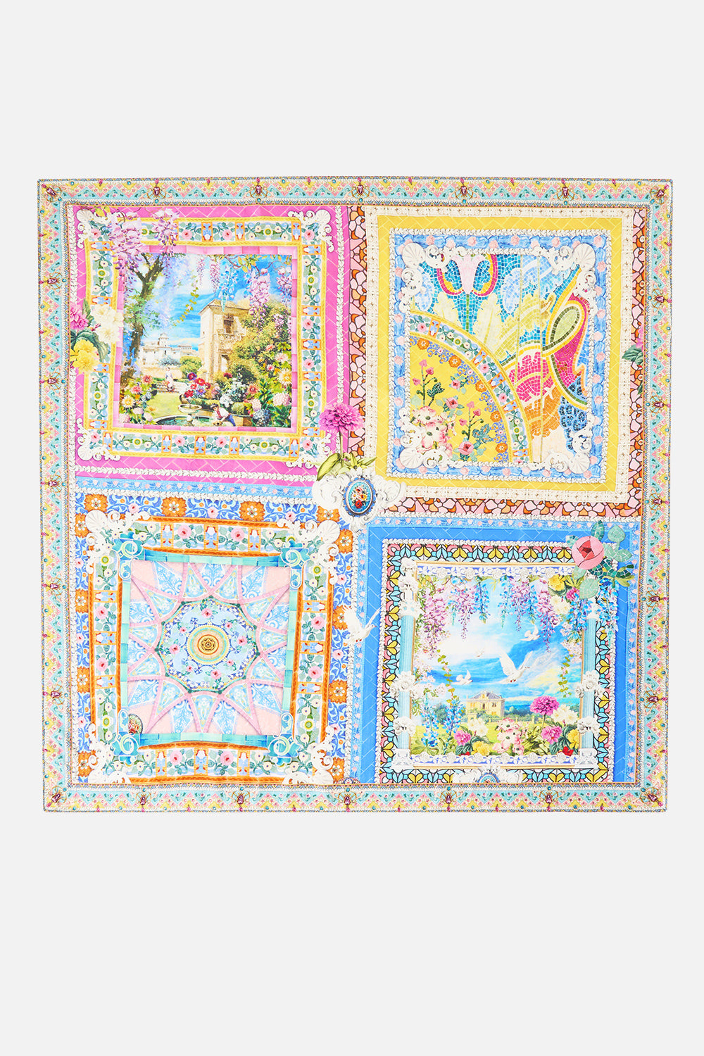 LARGE CRYSTALLED SILK SQUARE SCARF NAVÀS NOUVEAU