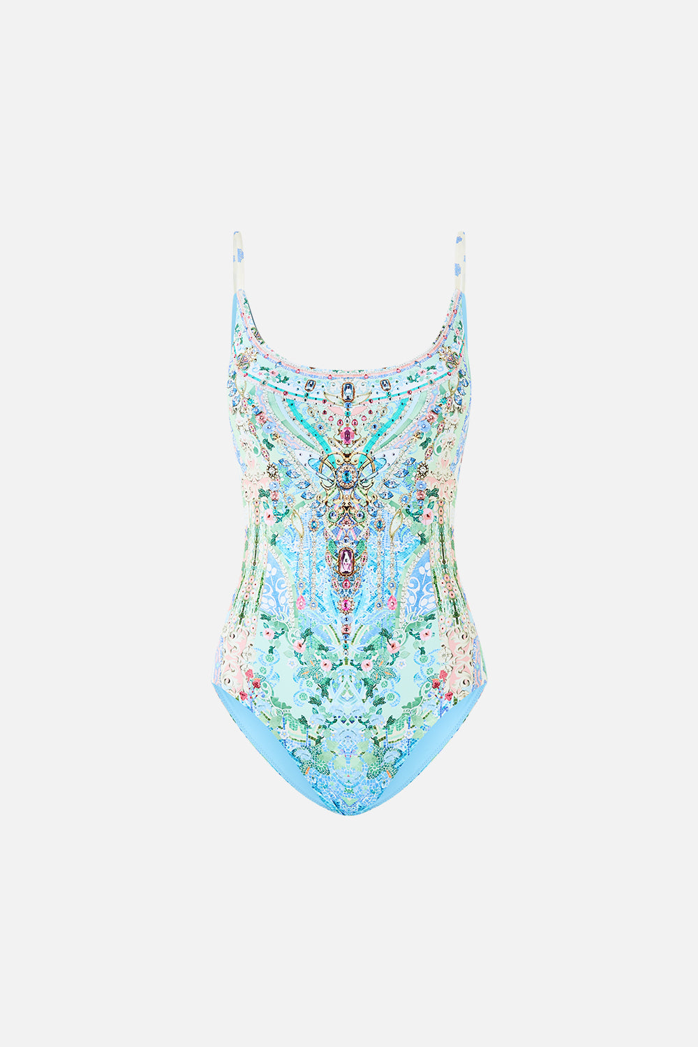 The CAMILLA ALIKA HIGH NECK JACKET DENIM in our  print.