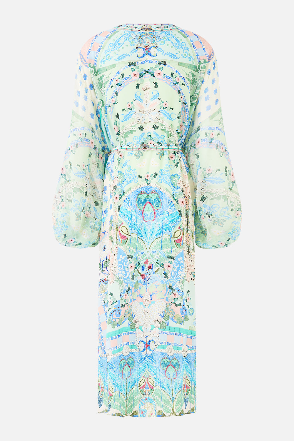 The CAMILLA DRAPE FRONT V NECK KAFTAN THE HUM OF THE ALHAMBRA in our  print.