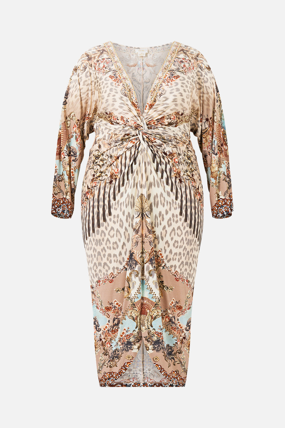 The CAMILLA DETACHABLE PUSSY BOW RAGLAN BLOUSE A TILED WONDERLAND in our  print.