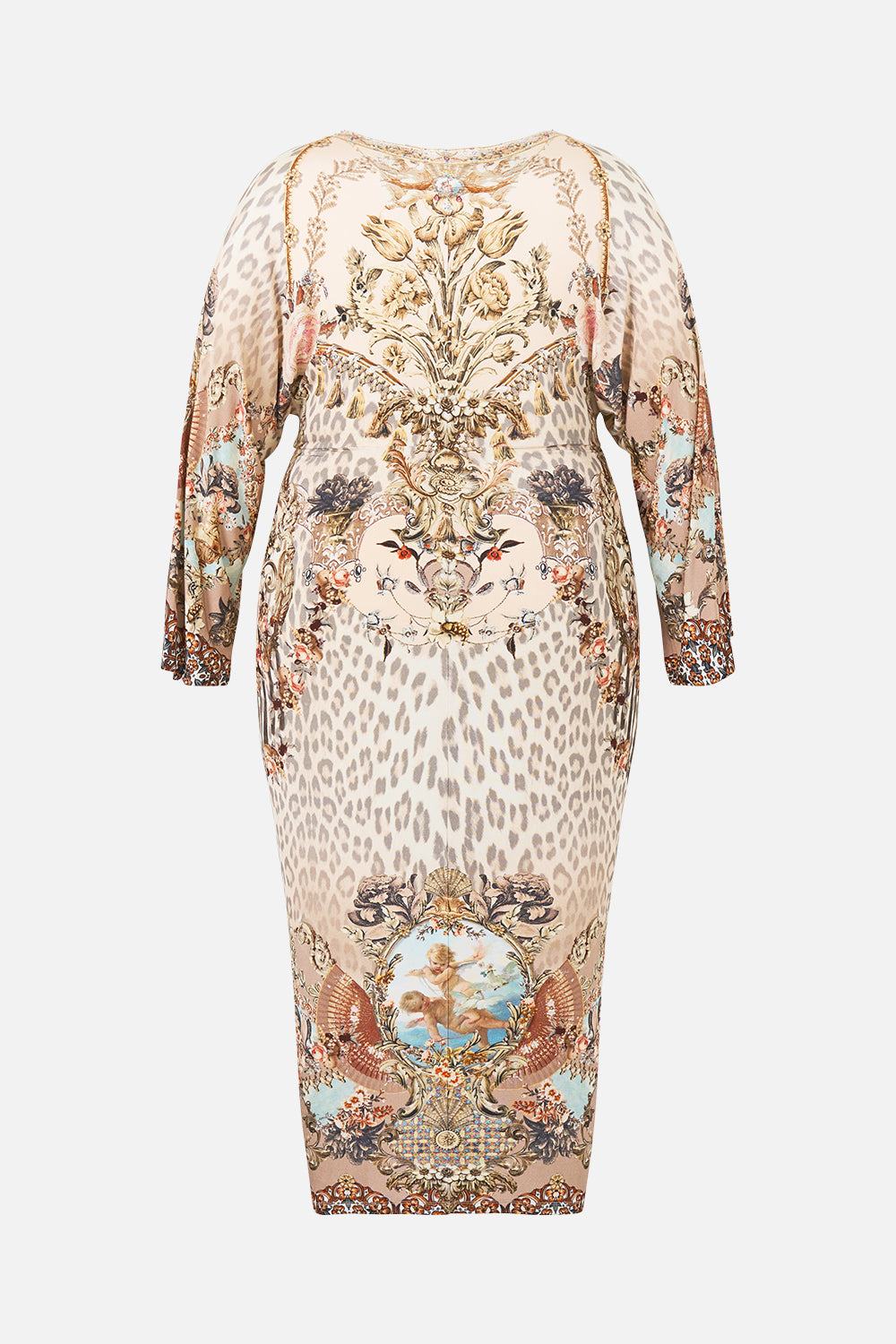 The CAMILLA DETACHABLE PUSSY BOW RAGLAN BLOUSE A TILED WONDERLAND in our  print.