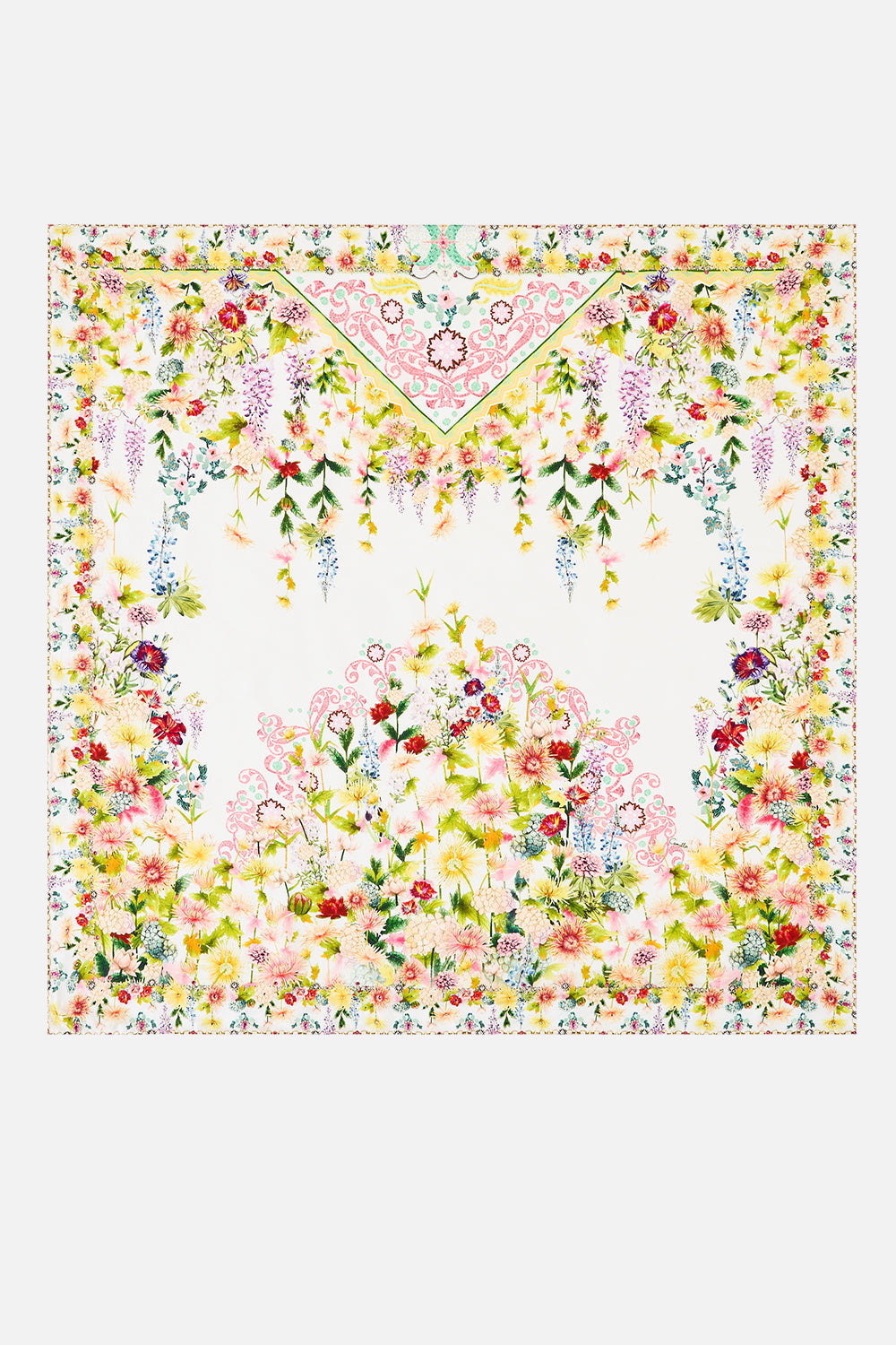 The CAMILLA WOVEN SHORT SARONG WITH LONG FRINGE TRIM DAUGHTERS OF DUENDE in our  print.