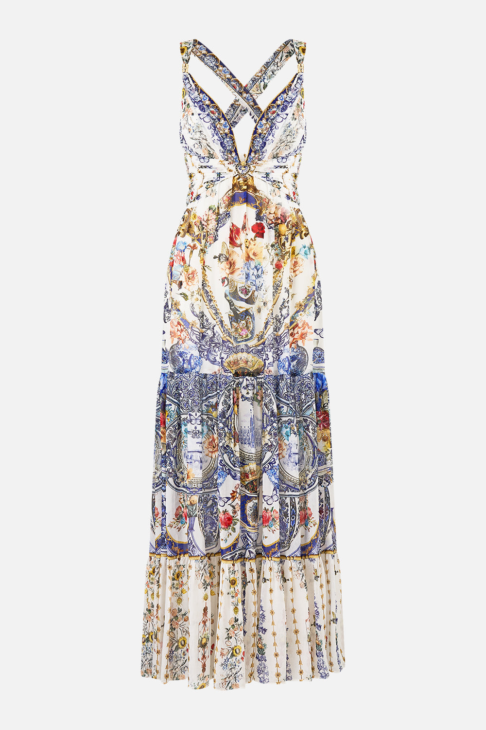 The CAMILLA RELAXED V NECK KNIT TOP THE HUM OF THE ALHAMBRA in our  print.