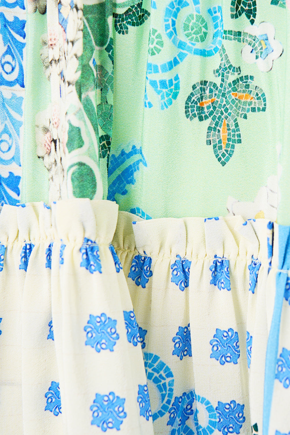 The CAMILLA ASYMMETRIC FRILL PANELLED DRESS FLAMENCO FOLKLORE in our FLAMENCO FOLKLORE print.