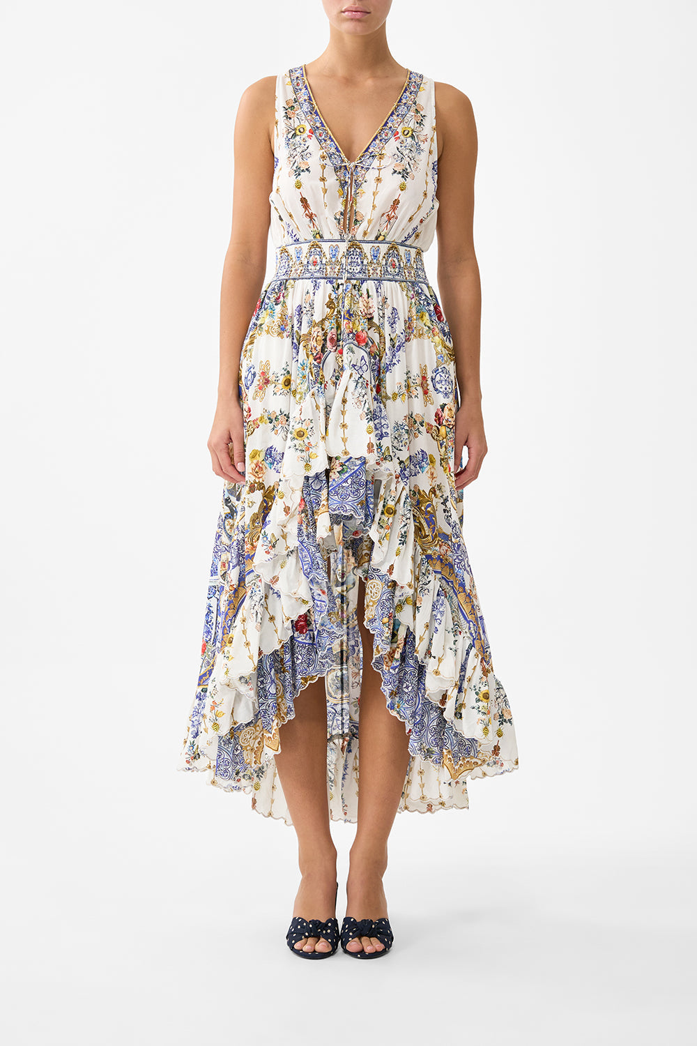 The CAMILLA CORSET DETAIL FLARE KNIT DRESS FLAMENCO FOLKLORE in our  print.