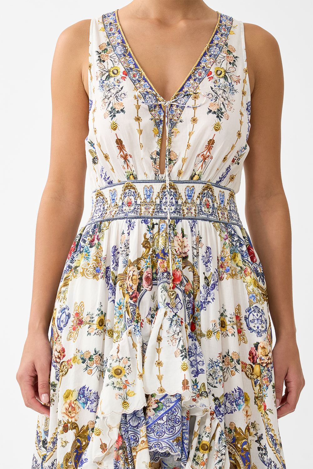 The CAMILLA CORSET DETAIL FLARE KNIT DRESS FLAMENCO FOLKLORE in our  print.