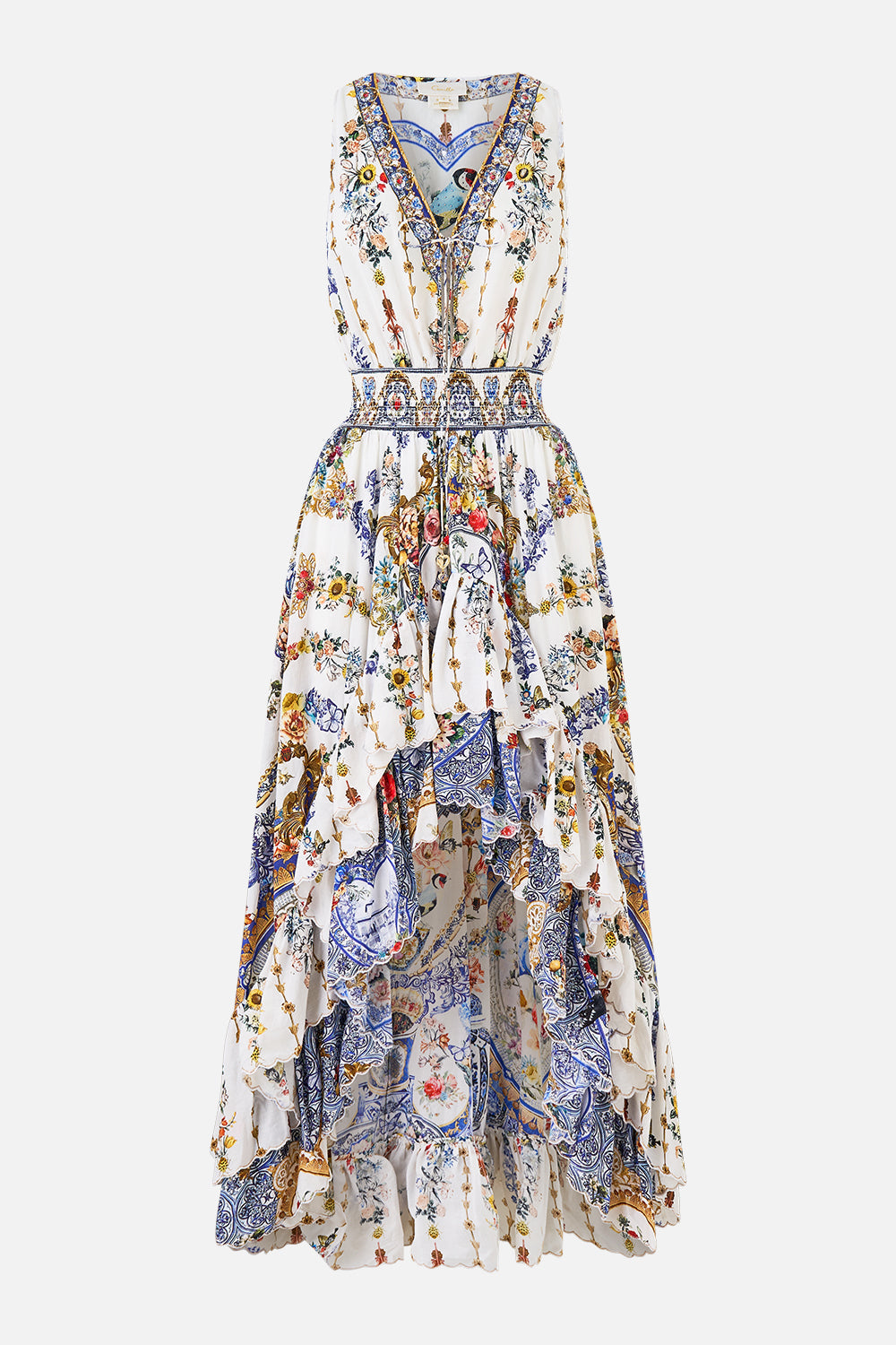 The CAMILLA CORSET DETAIL FLARE KNIT DRESS FLAMENCO FOLKLORE in our  print.