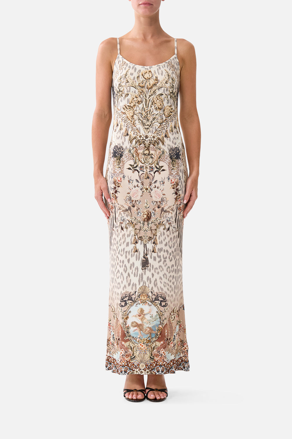 The CAMILLA DEEP V MINI DRESS WITH TIES A TILED WONDERLAND in our  print.