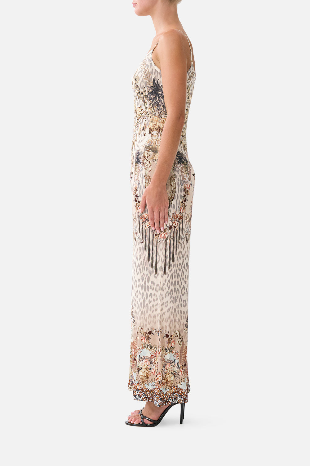 The CAMILLA DEEP V MINI DRESS WITH TIES A TILED WONDERLAND in our  print.