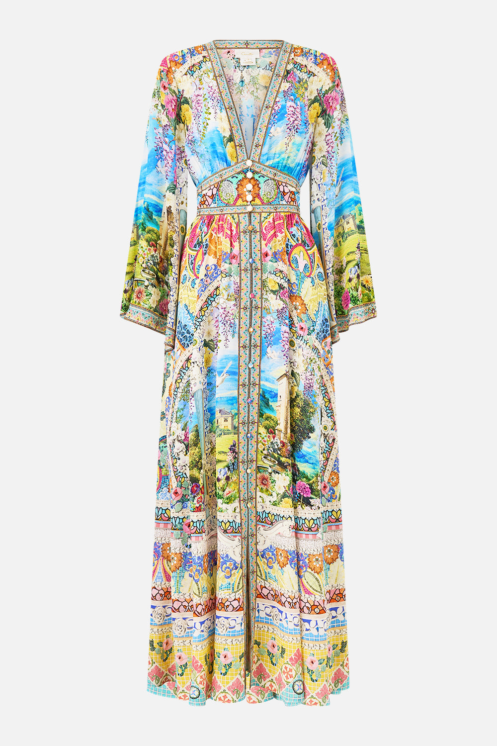 The CAMILLA OFF SHOULDER SHORT DRESS DE NADA GRANADA in our  print.