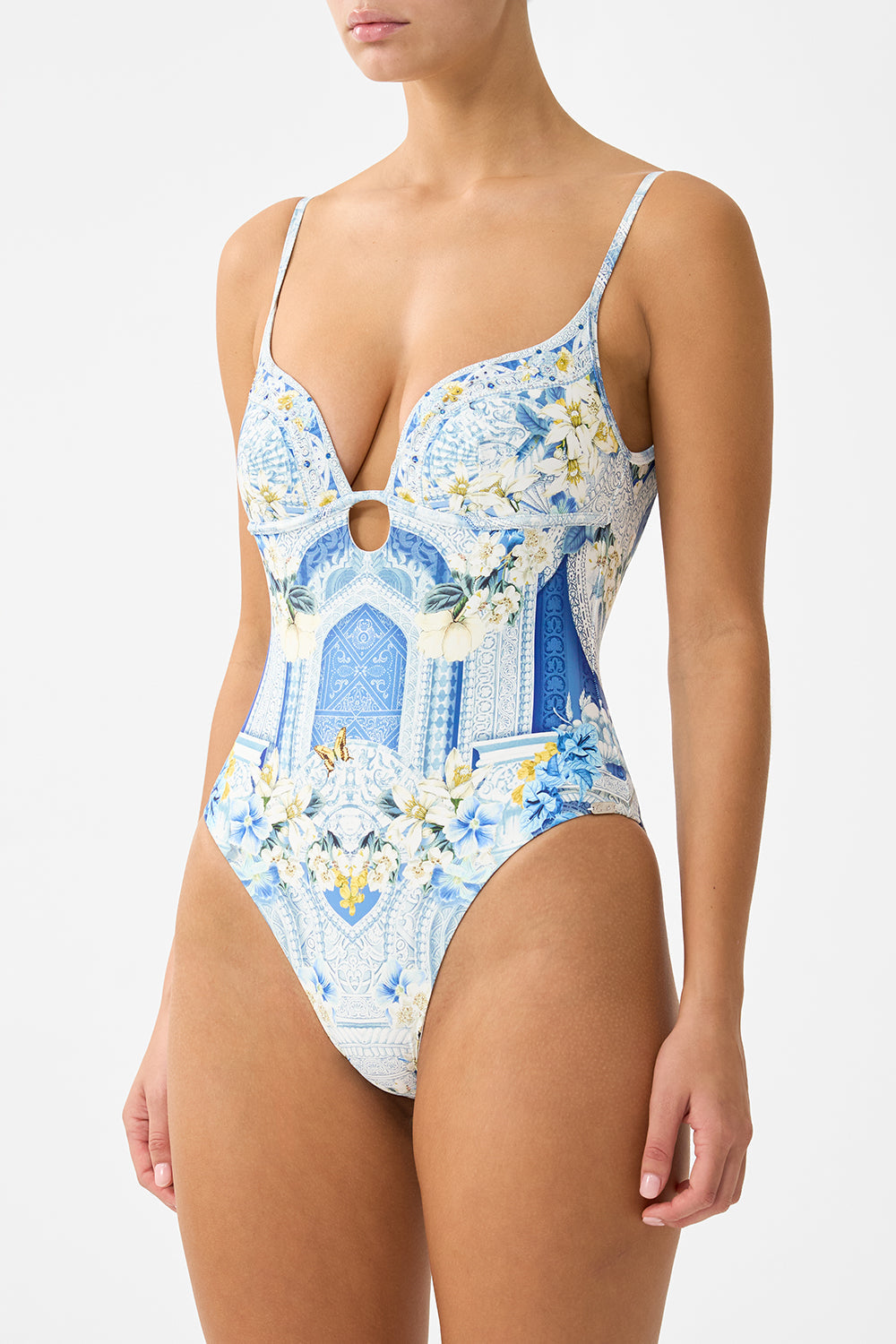 The CAMILLA SHORT SLEEVE CABANA SHIRT A TILED WONDERLAND in our  print.