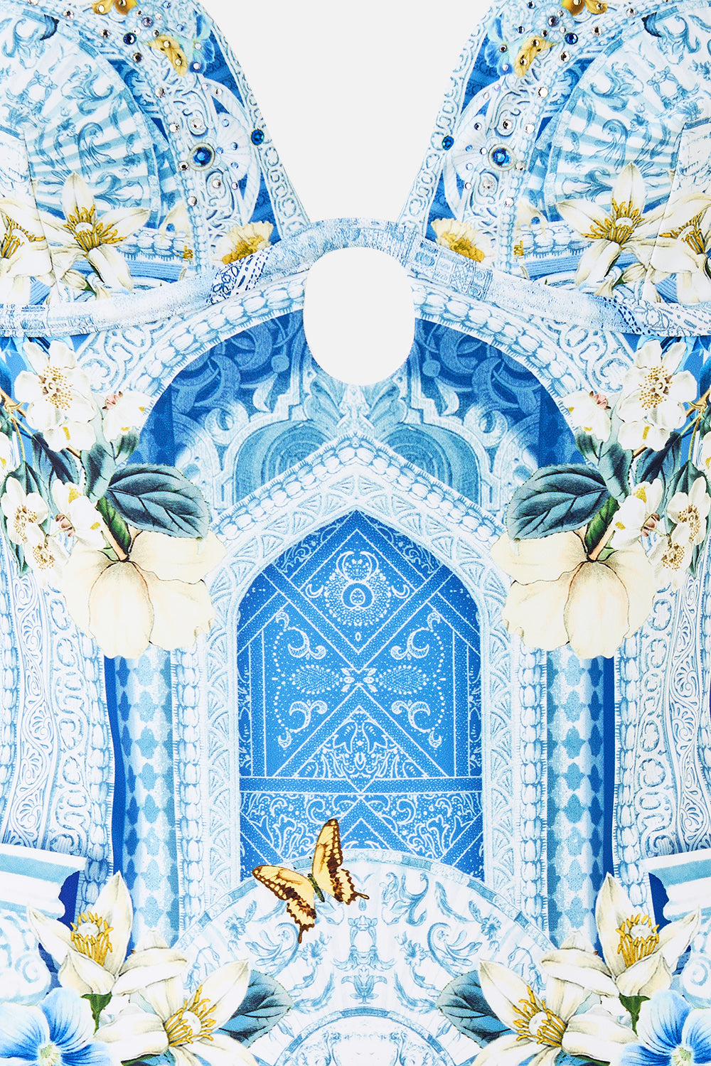 The CAMILLA SHORT SLEEVE CABANA SHIRT A TILED WONDERLAND in our  print.