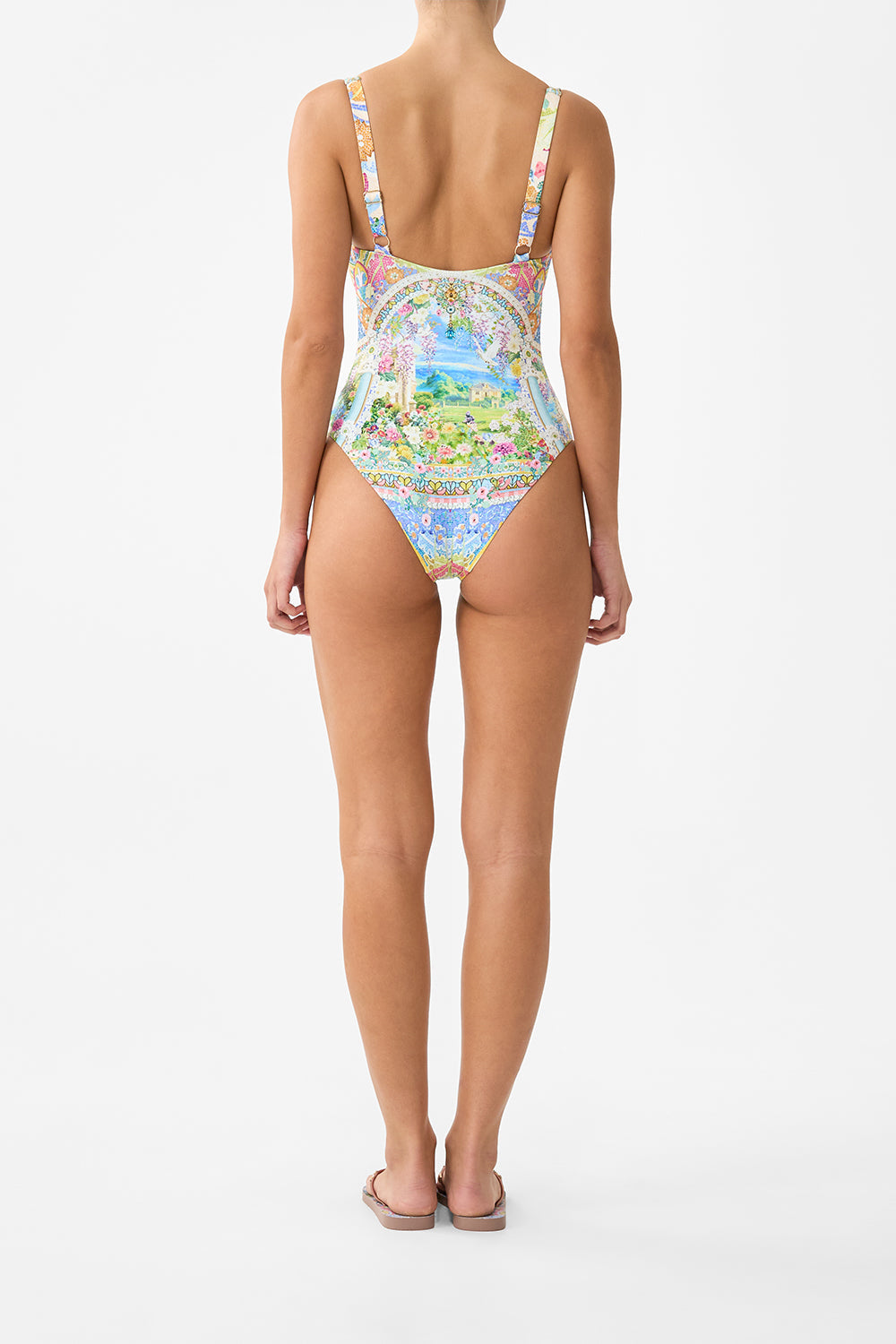 The CAMILLA WAIST TIE SHIRT DRESS A TILED WONDERLAND in our  print.