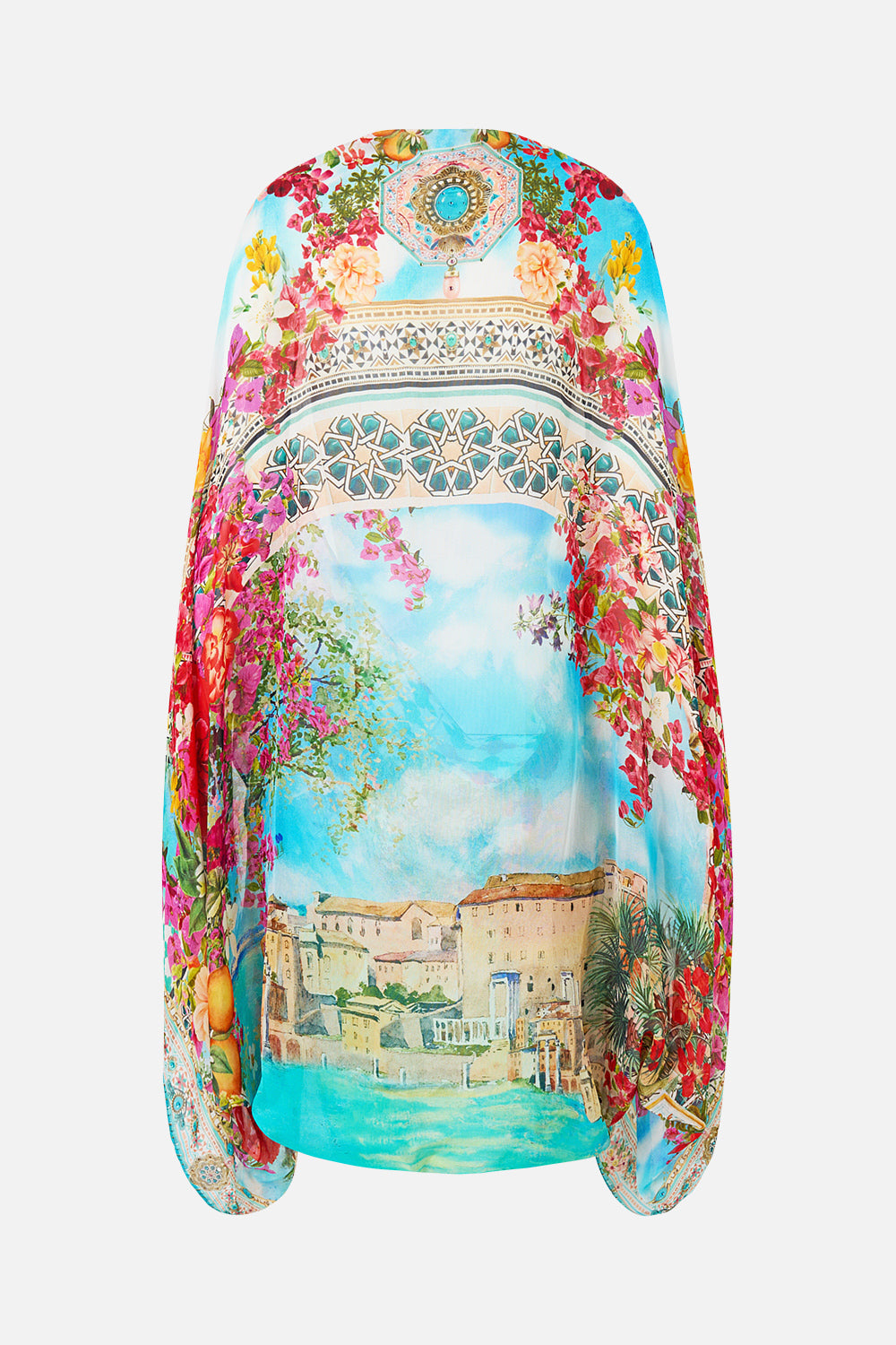 The CAMILLA MID LENGTH BOARDSHORT WITH FIXED WAIST THE HUM OF THE ALHAMBRA in our THE HUM OF THE ALHAMBRA print.
