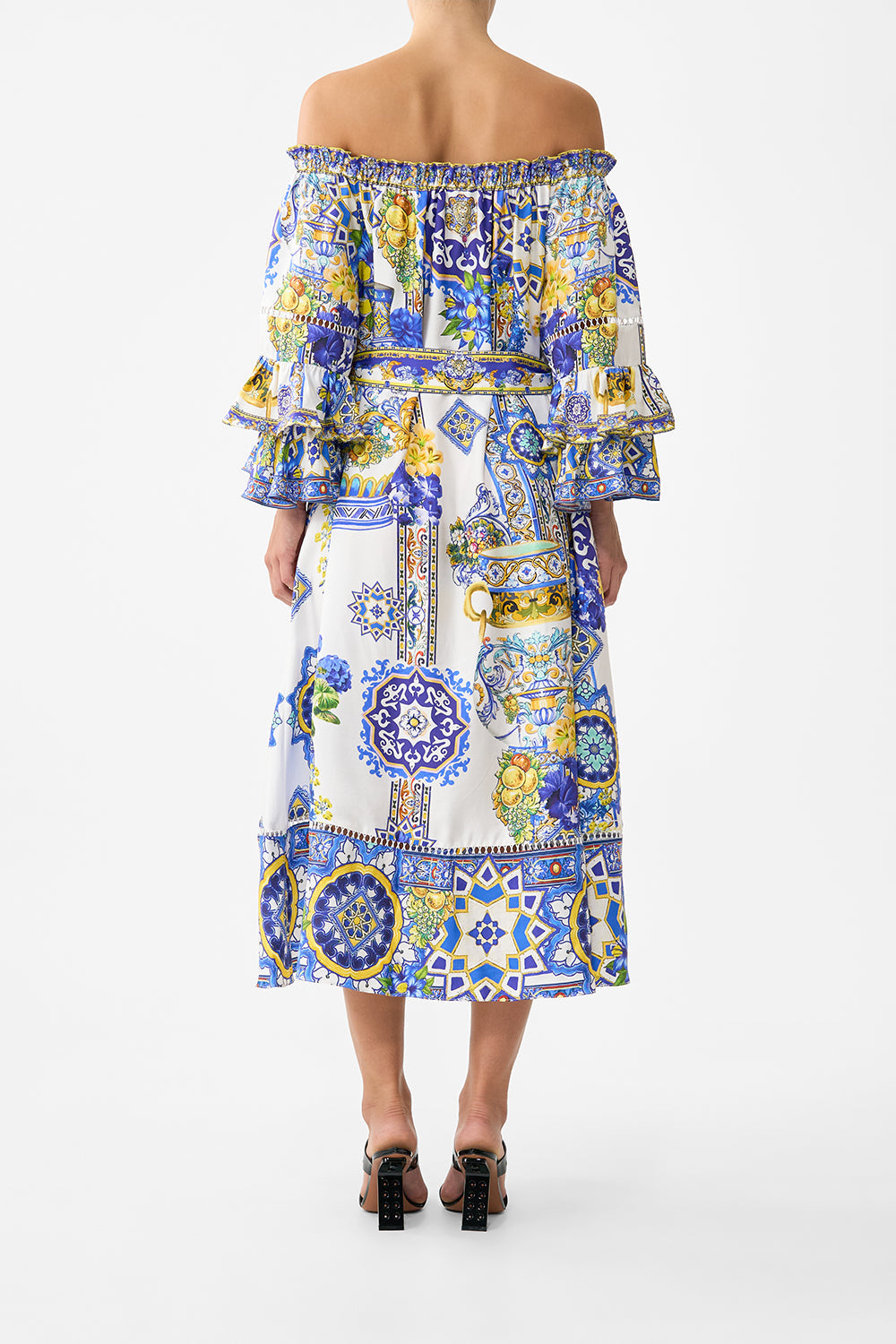 OFF SHOULDER MIDI DRESS WITH FRILL SLEEVE ESPAÑA NIRVANA