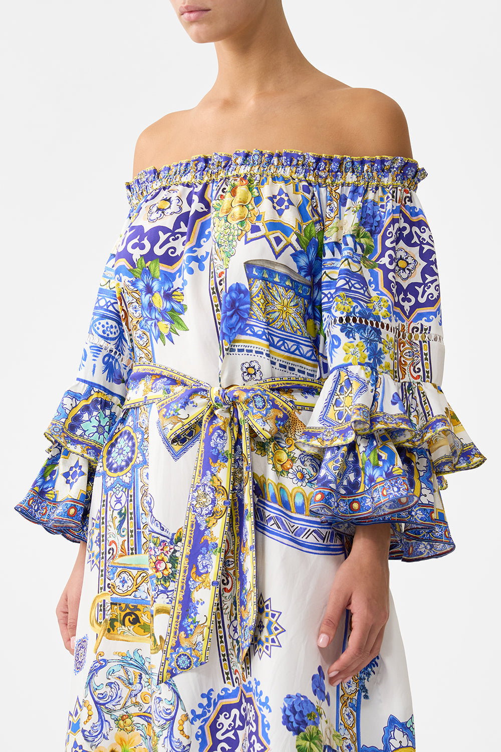 OFF SHOULDER MIDI DRESS WITH FRILL SLEEVE ESPAÑA NIRVANA