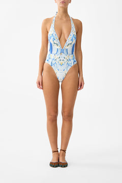 PLUNGE HALTER ONE PIECE WITH BAR FRONT TRIM DE NADA GRANADA