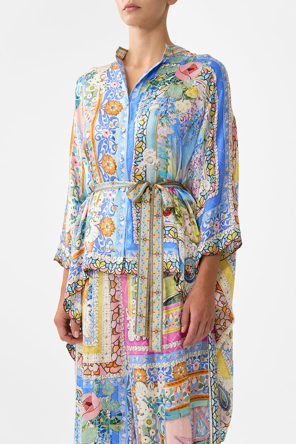 The CAMILLA TIE TOP BUCKET BAG WITH TASSELS MEET ME IN MALLORCA in our  print.