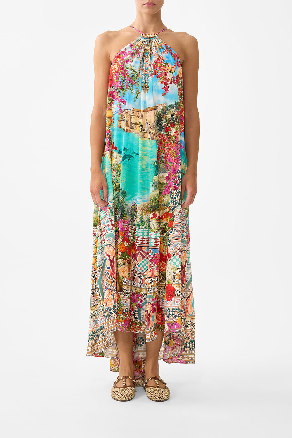 The CAMILLA CROSS OVER COAT TAURUS RISING in our  print.