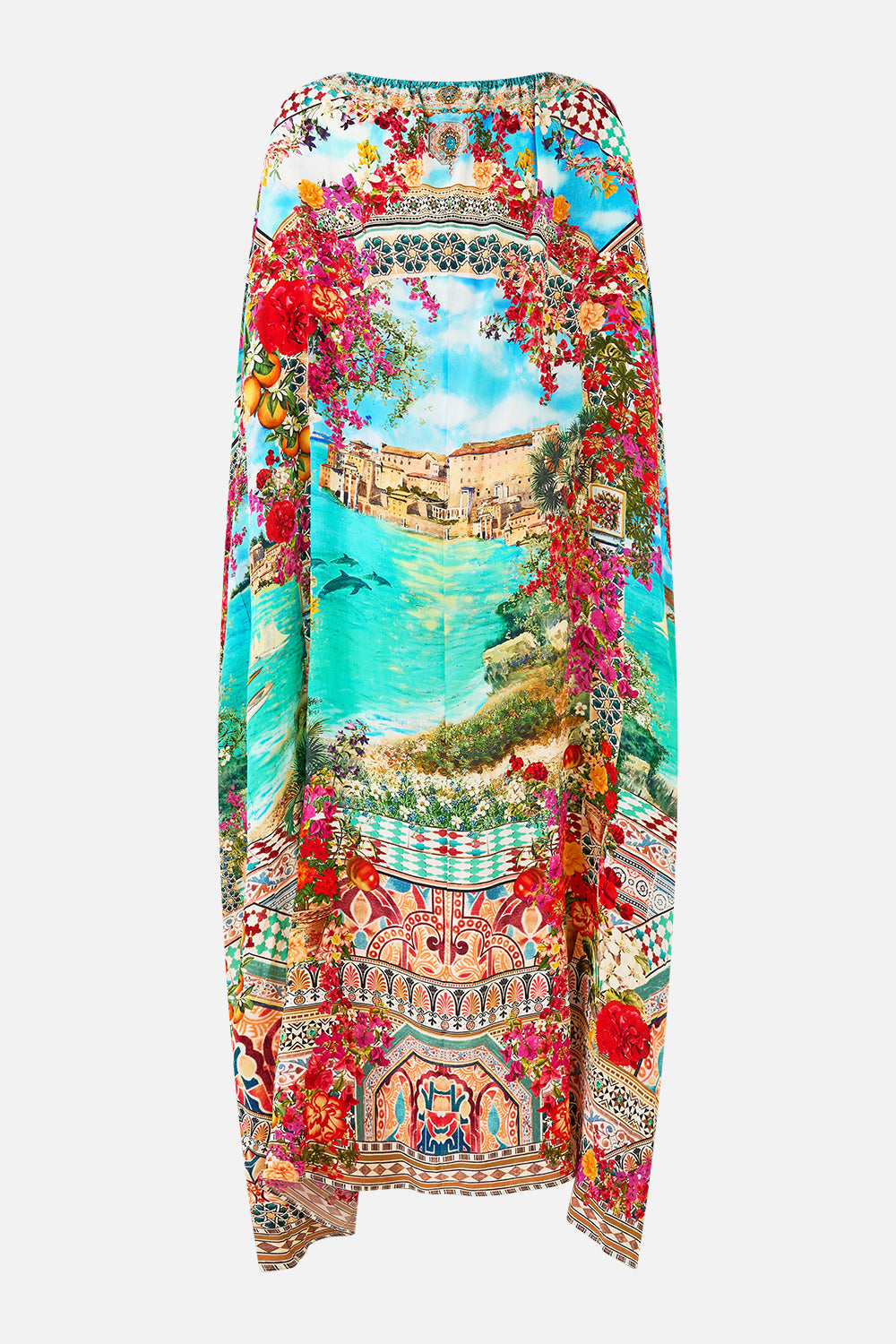 The CAMILLA STRAIGHT NECK ONE PIECE WITH ROSETTE DETAIL OLÉ OLÉ in our  print.