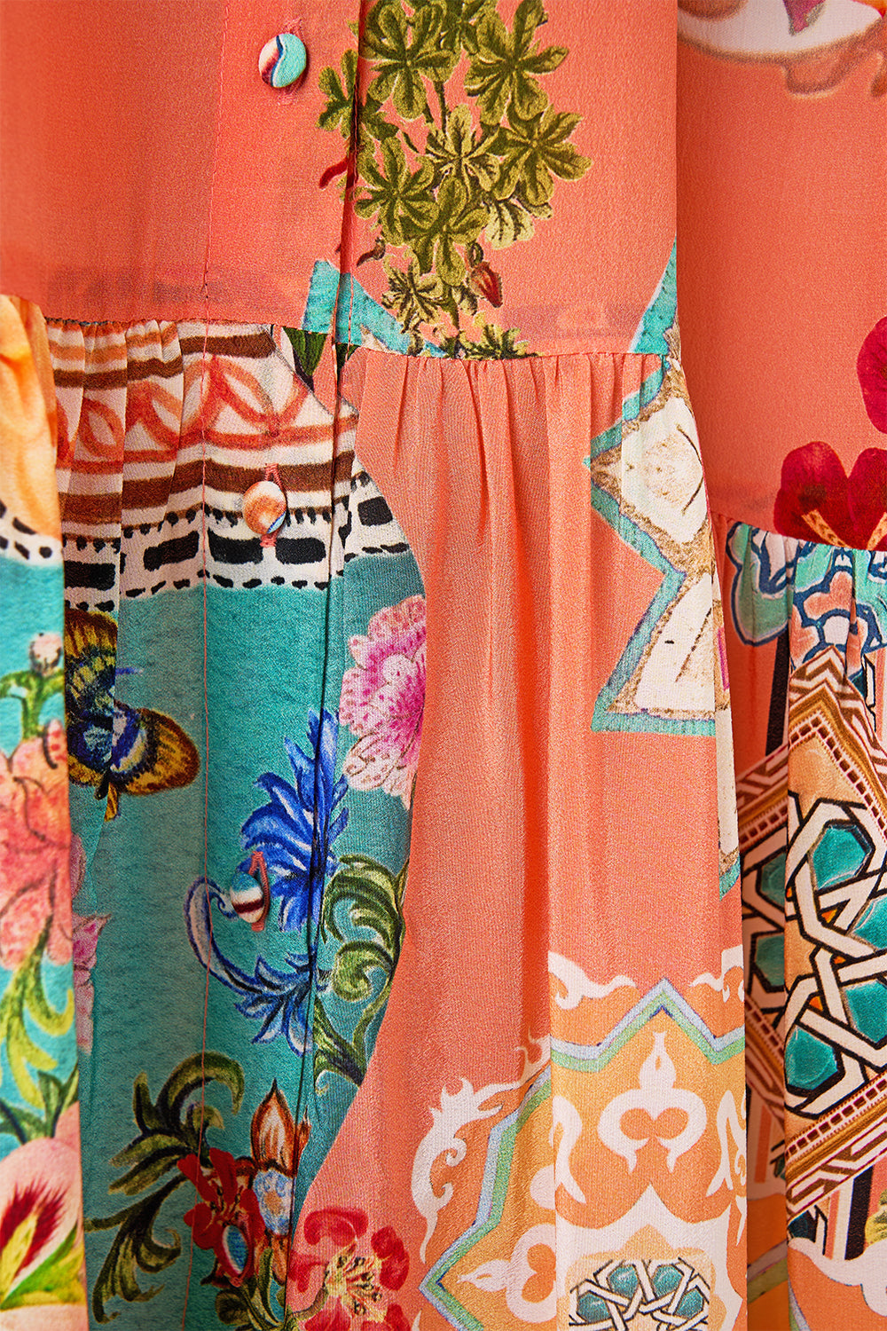 The CAMILLA DOUBLE BREASTED SOFT JACKET LACED WITH LOVE in our  print.