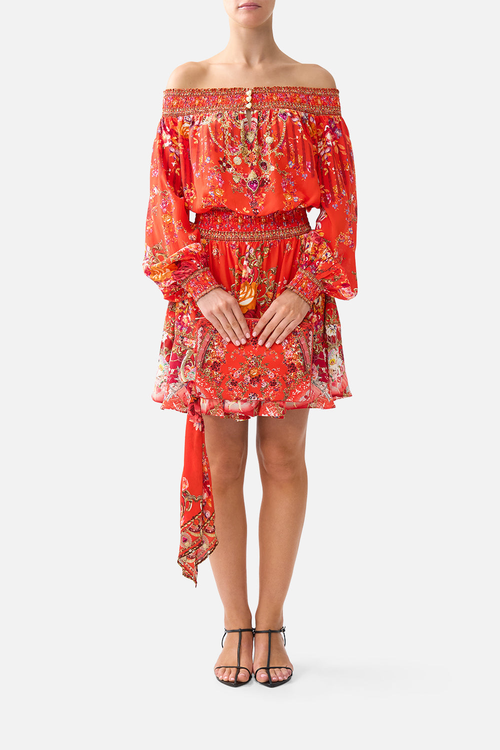 The CAMILLA SILK COLLAR KNIT TUNIC MAGIC OF THE MERCADO in our  print.