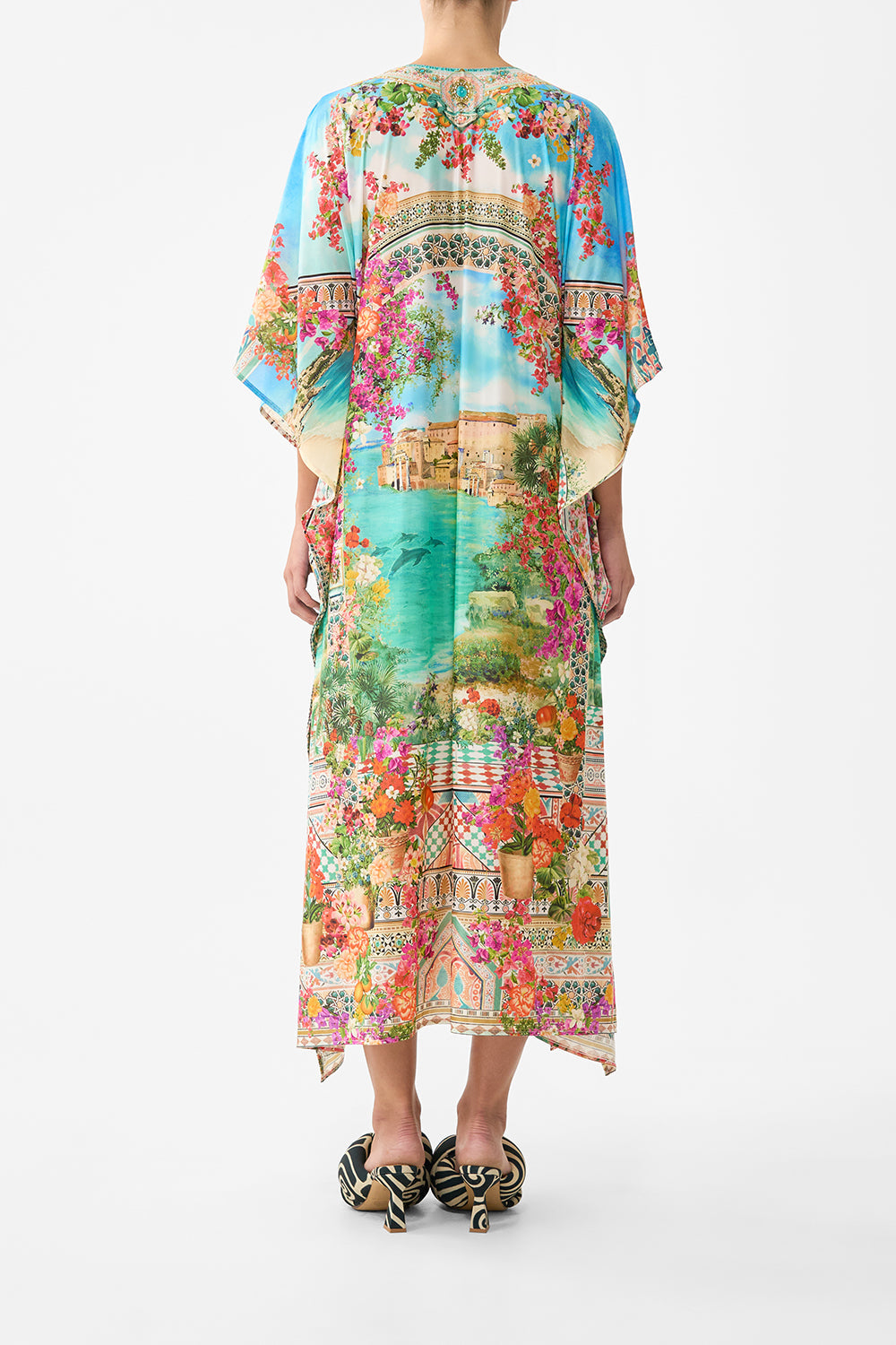 LONG V NECK KAFTAN W RING FRONT TRIM MEET ME IN MALLORCA