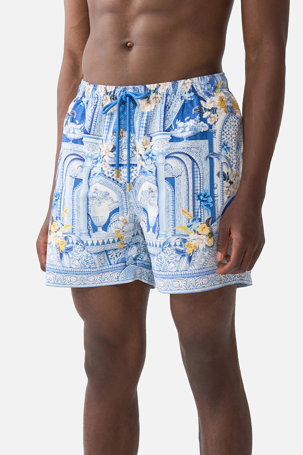 The CAMILLA ASYMMETRICAL RUFFLE SLIP DRESS NIGHT GARDEN in our  print.