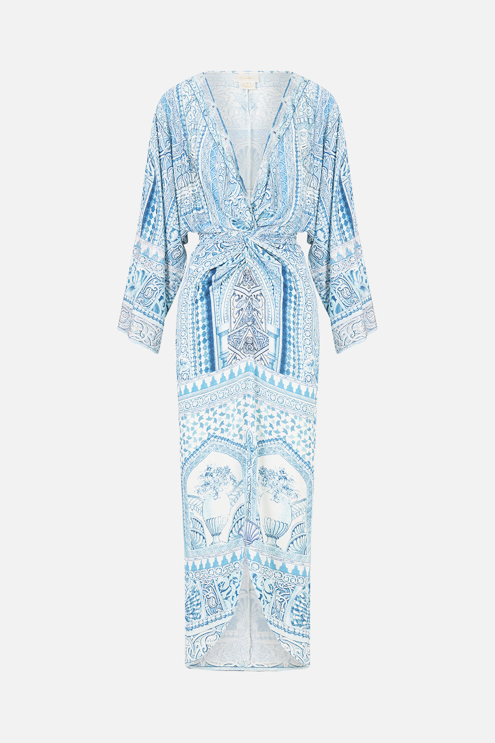 The CAMILLA SHORT DROPPED WAIST DRESS WITH BELL SLEEVE HOWDY GAUDI in our  print.
