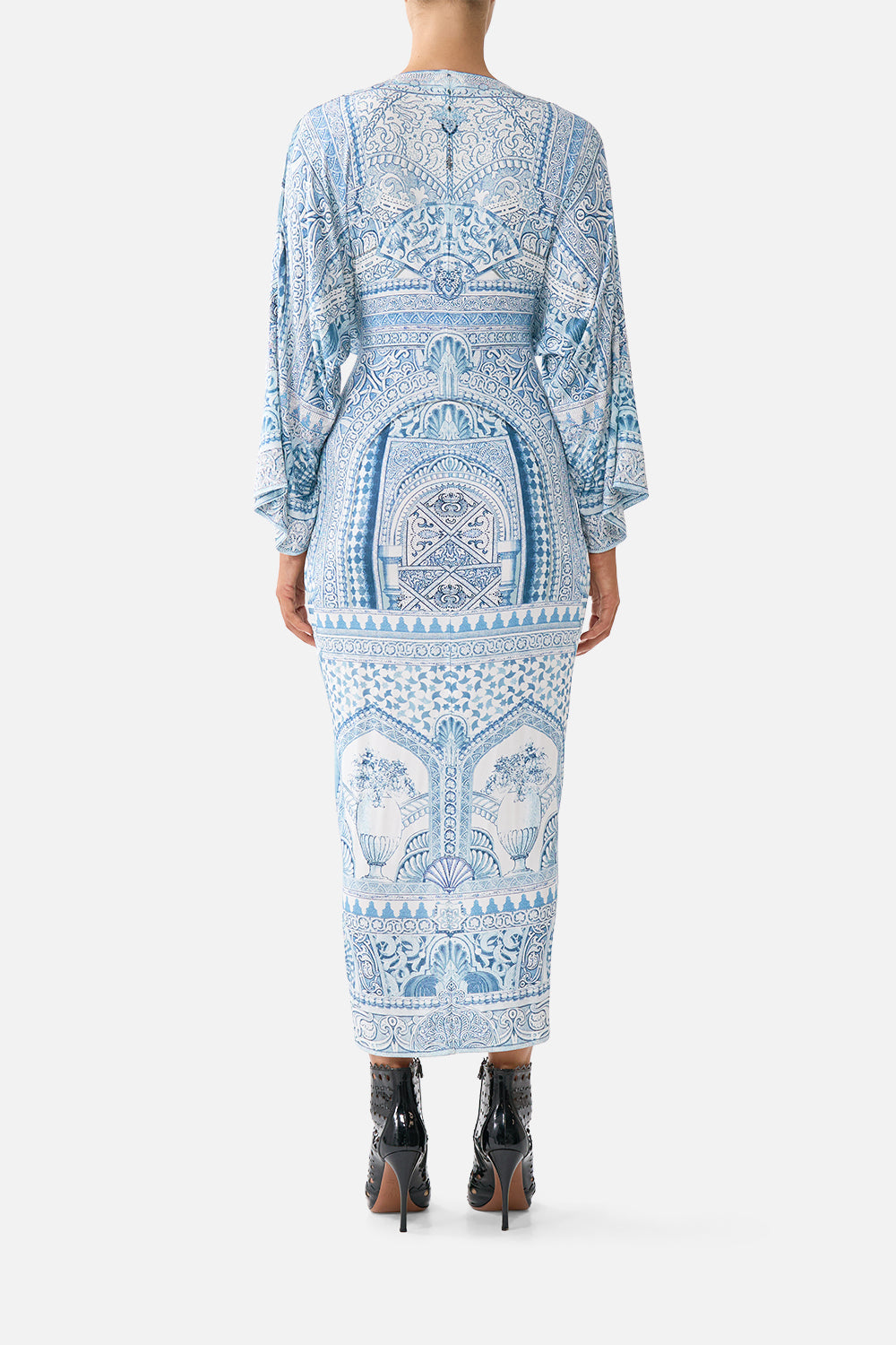 The CAMILLA SHORT DROPPED WAIST DRESS WITH BELL SLEEVE HOWDY GAUDI in our HOWDY GAUDI print.
