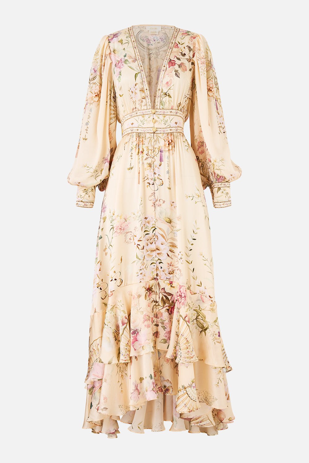 LONG BUTTON FRONT DRESS ADORNED IN ARANJUEZ
