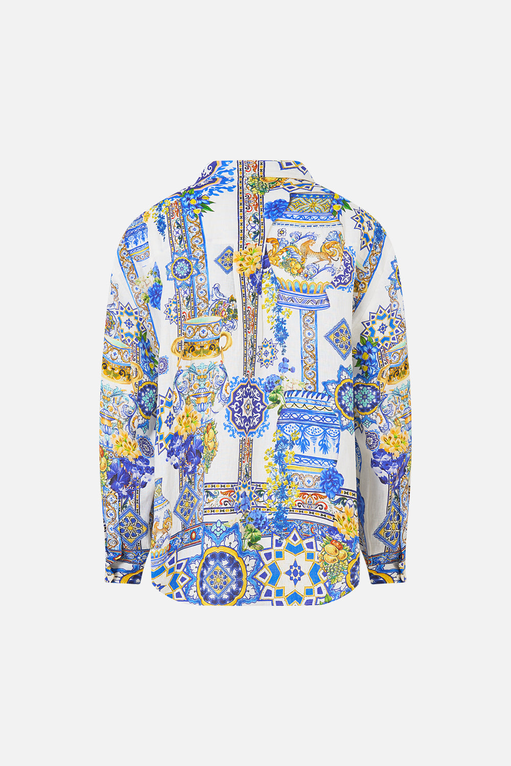 The CAMILLA V NECK ONE PIECE WITH V BACK CERAMIC PANORAMIC in our  print.