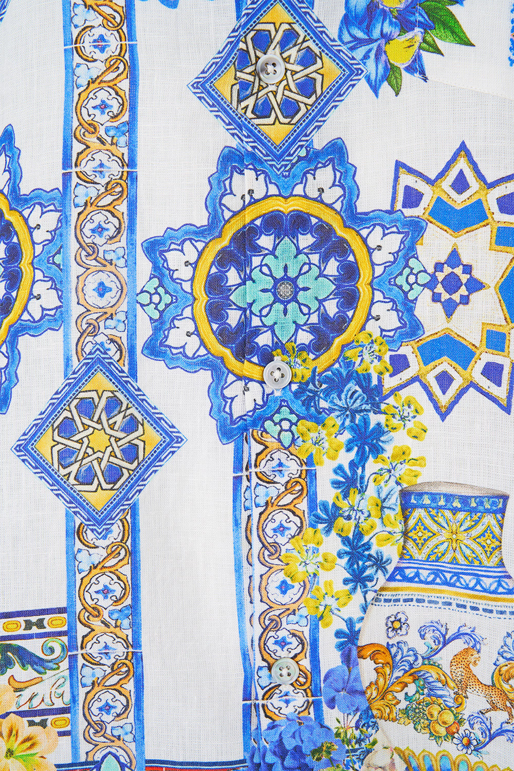 The CAMILLA V NECK ONE PIECE WITH V BACK CERAMIC PANORAMIC in our  print.