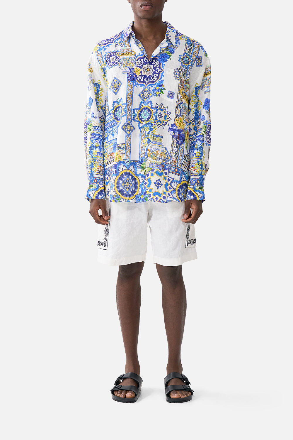 The CAMILLA FRILL OFF SHOULDER TOP THE CALL OF CATALONIA in our  print.