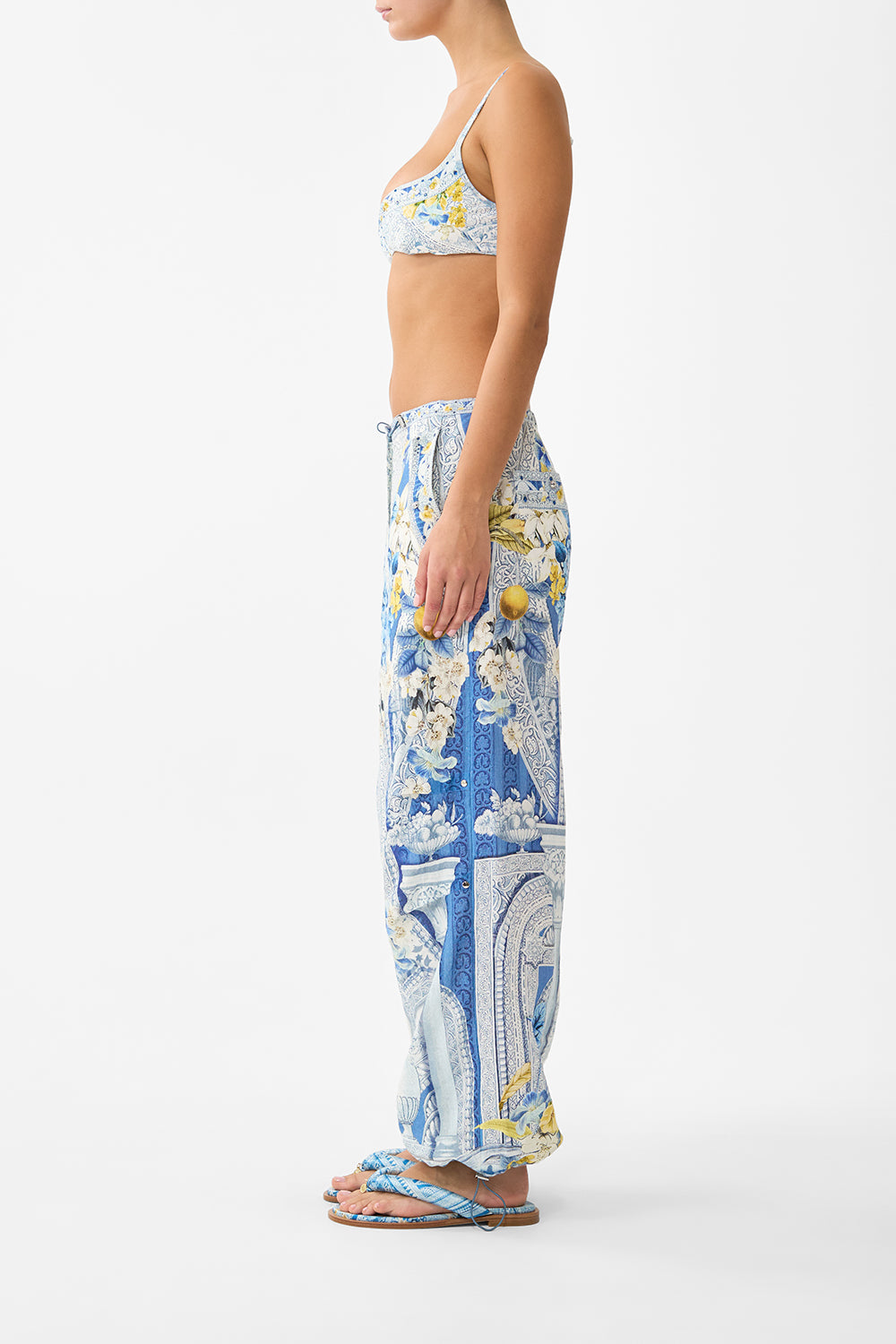 The CAMILLA TAILORED PANT WITH WAIST BUTTON DETAIL FLAMENCO FOLKLORE in our  print.