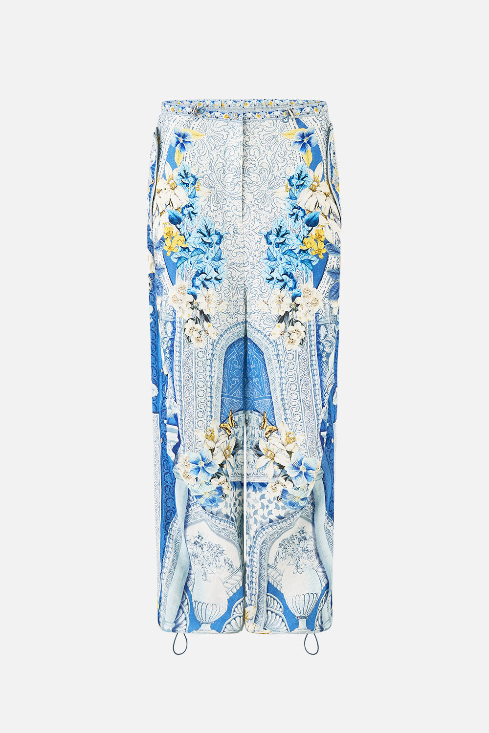 The CAMILLA TAILORED PANT WITH WAIST BUTTON DETAIL FLAMENCO FOLKLORE in our  print.