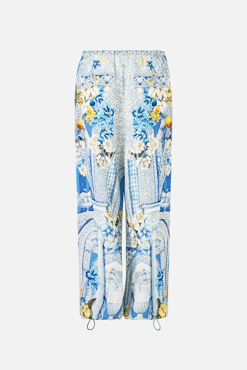 The CAMILLA TAILORED PANT WITH WAIST BUTTON DETAIL FLAMENCO FOLKLORE in our  print.