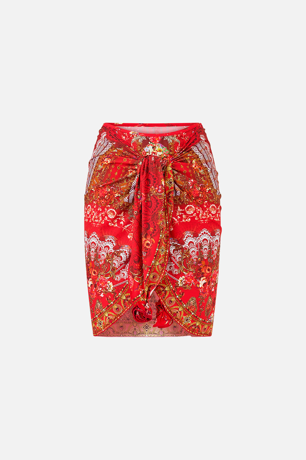 The CAMILLA SHORT DROP SHOULDER STRAP KAFTAN THE CALL OF CATALONIA in our  print.