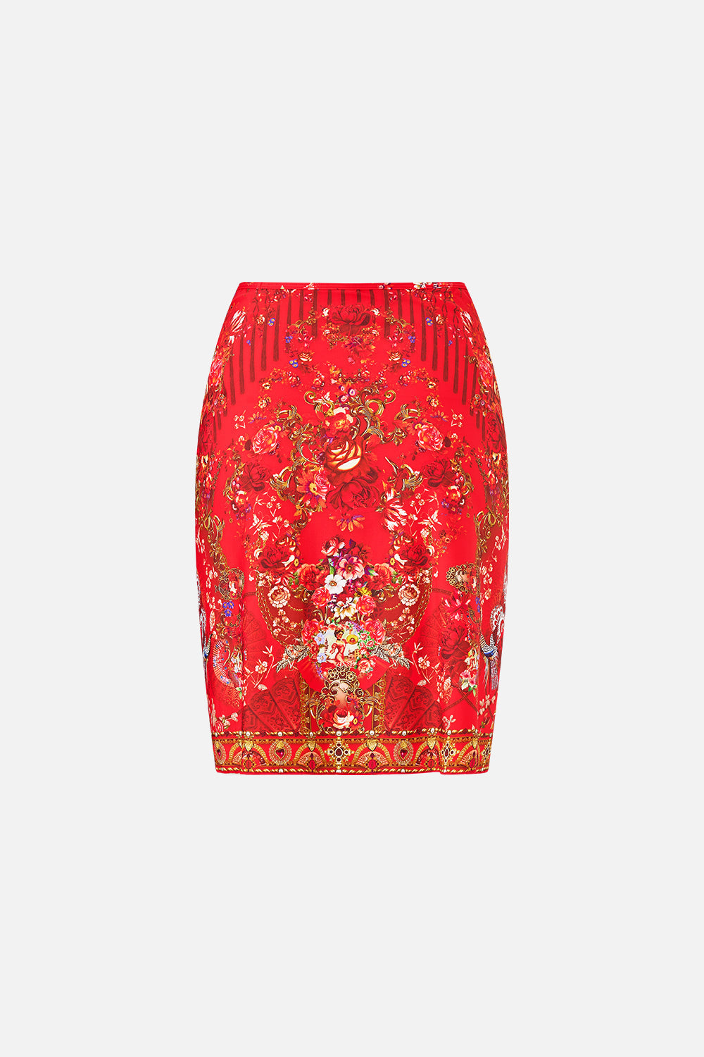 The CAMILLA SHORT DROP SHOULDER STRAP KAFTAN THE CALL OF CATALONIA in our  print.